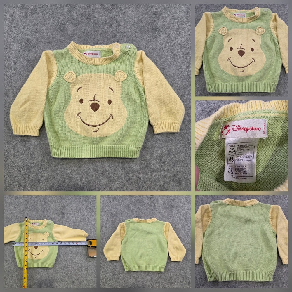 Disney Store Sweater Boys 12M Green Winnie The Pooh Knit Pullover Cotton Graphic